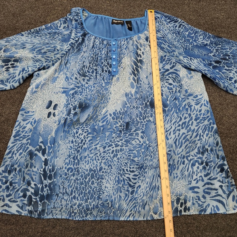 Maggie Barnes Womens 0X 14/16 Blue Abstract Print Sheer Lined Top Coastal Beachy - Picture 3 of 7
